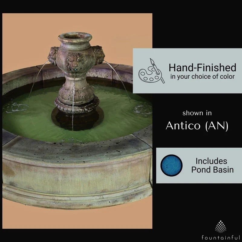 Madrid Leones w/Pond Concrete Fountain - Giannini #1806