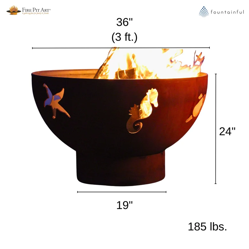 Sea Creatures Wood Burning Fire Pit in Steel - Fire Pit Art