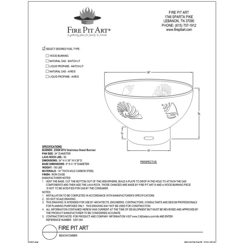 Beachcomber Gas Fire Pit in Steel - Fire Pit Art