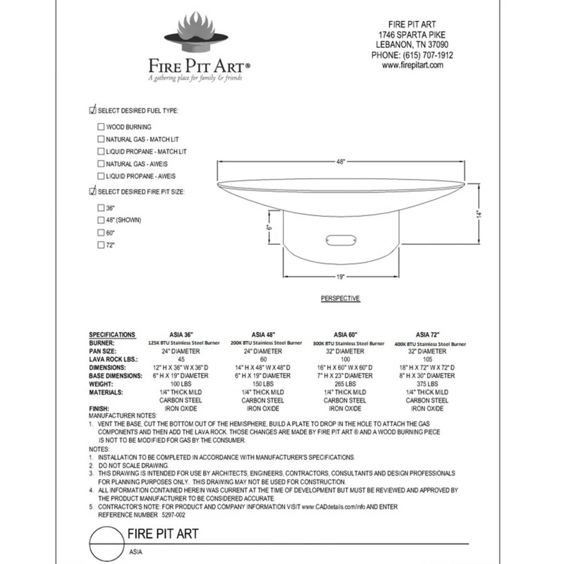 Asia Series Wok-Style Gas Fire Pit in Steel - Fire Pit Art