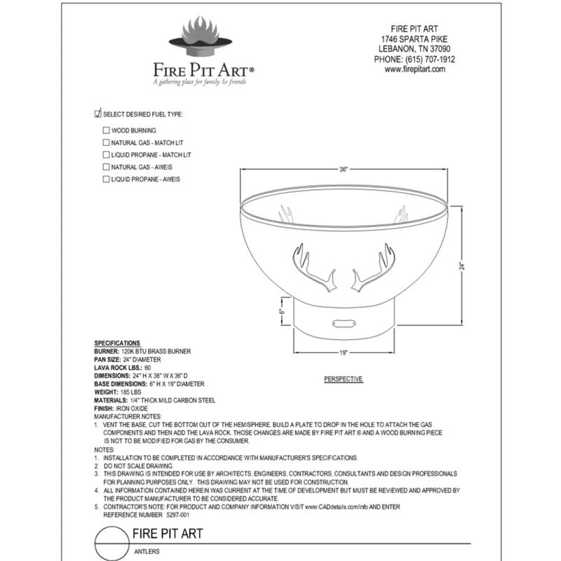 Antlers Gas Fire Pit in Steel - Fire Pit Art