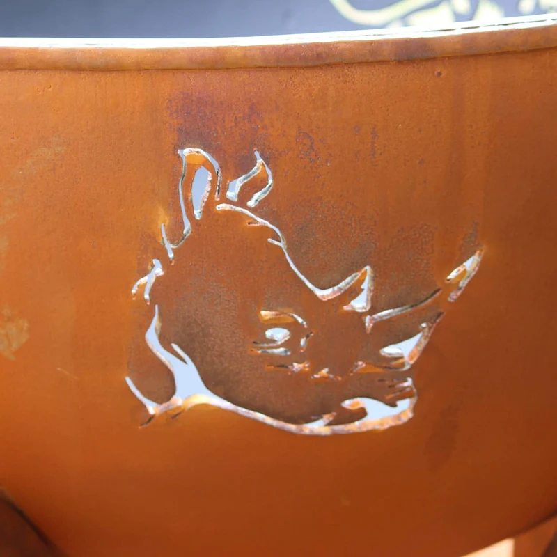 Africa's Big Five Gas Fire Pit in Steel - Fire Pit Art