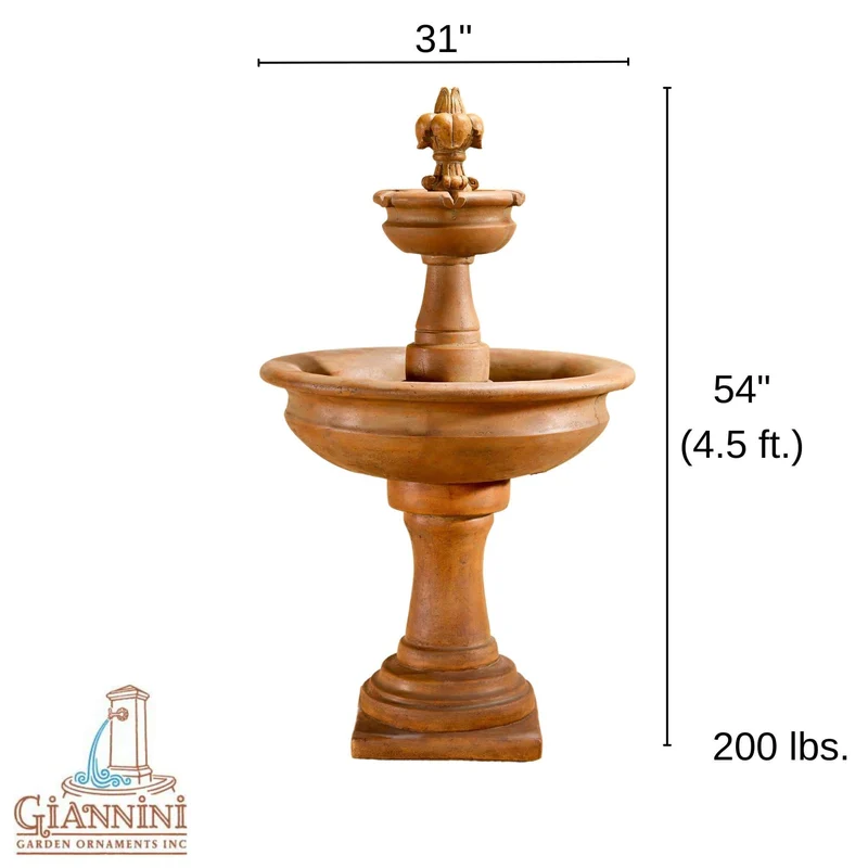 Fleur De Lis 2-Tier Concrete Fountain - Giannini #1663
