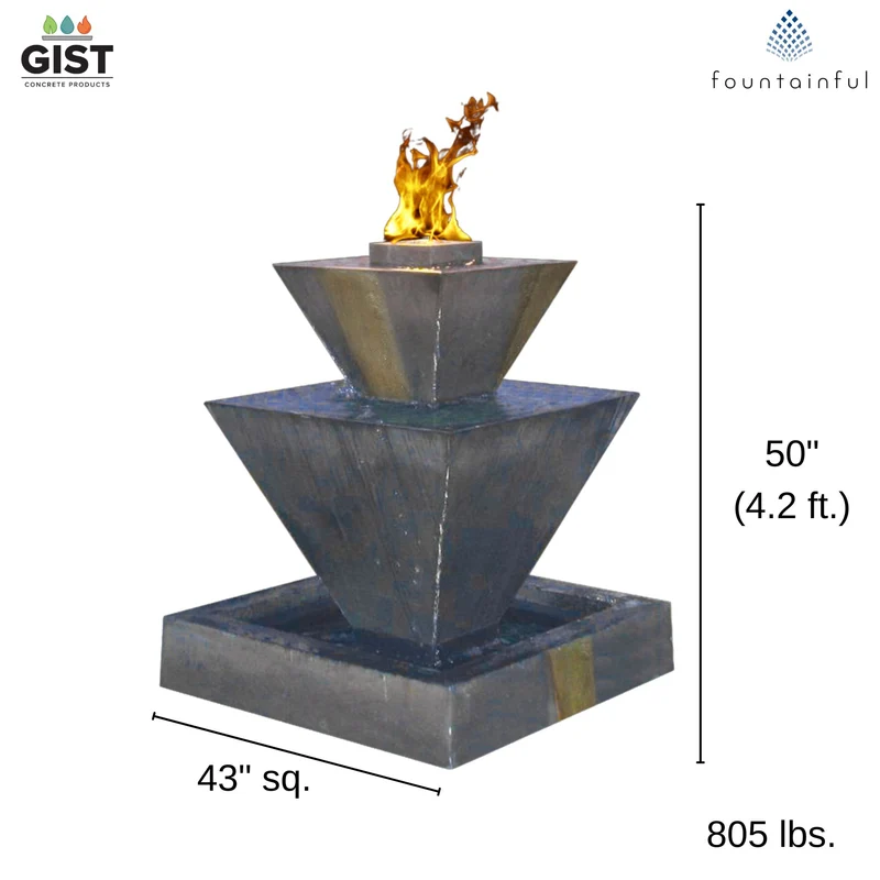 Double Oblique Concrete Fire & Water Fountain - GIST Fountains