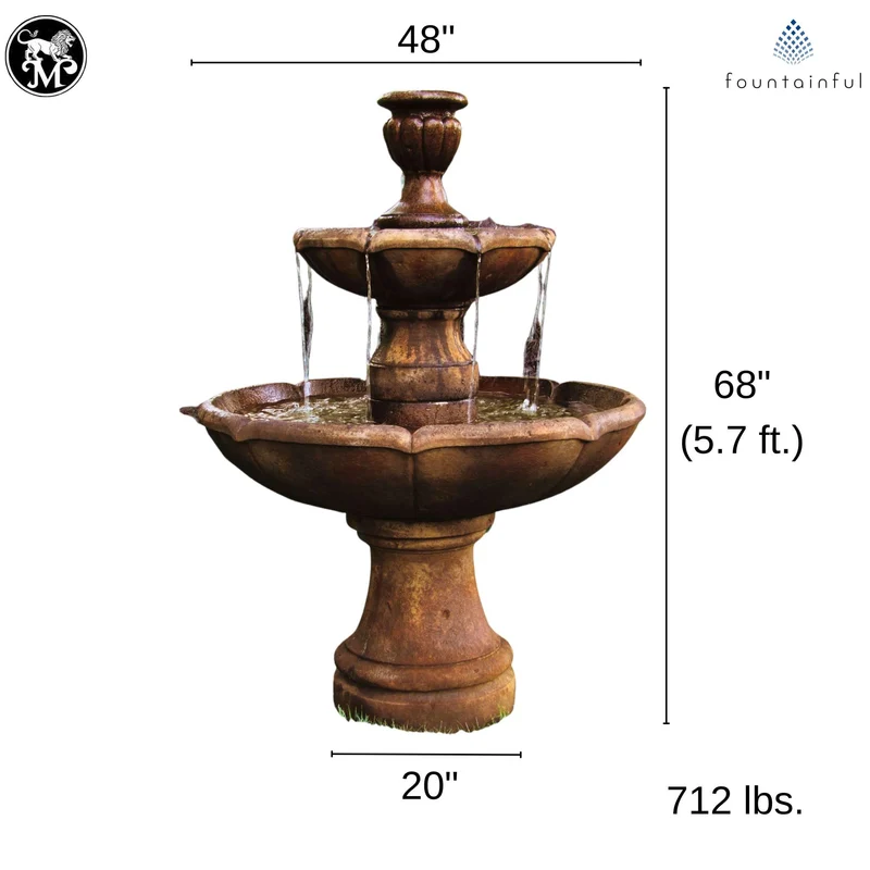 Charlotte 2-Tier Concrete Fountain - Massarellis #3754