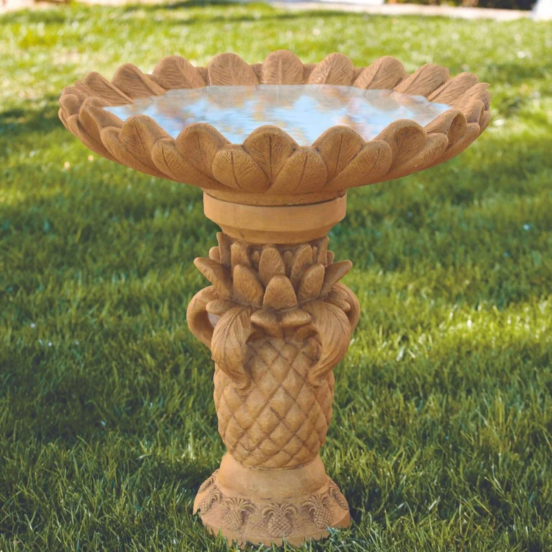 Pineapple Leaves Concrete Bird Bath - Massarellis #9270