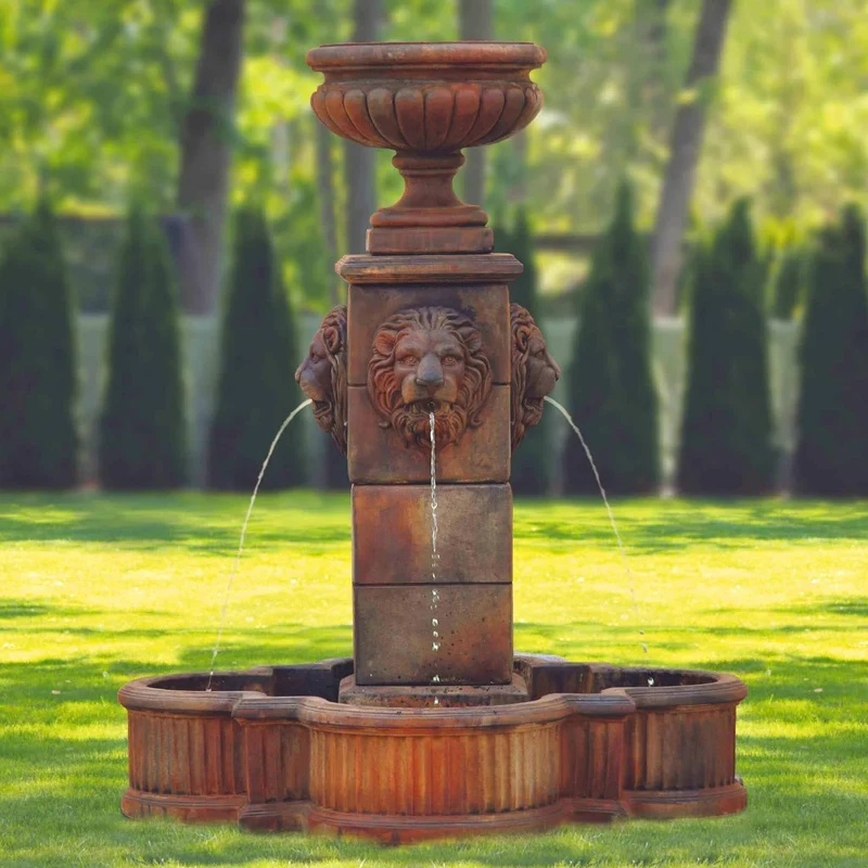 Milano Urn & Lion Concrete Fountain - Massarellis #3488