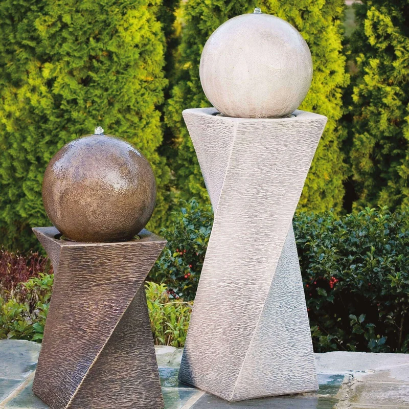 Contemporary Diagonal Concrete Fountain w/ Lights - Massarellis #3504 & #3508