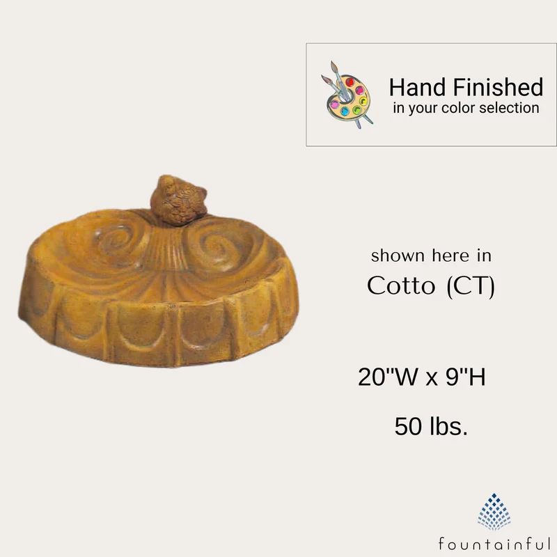 Shell with Bird Concrete Bird Bath - Giannini #401
