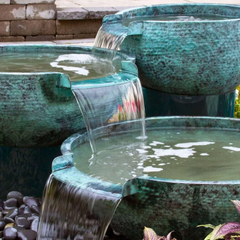 Triple Spillway Brass Bowl Fountain - Complete Kit - Blue Thumb