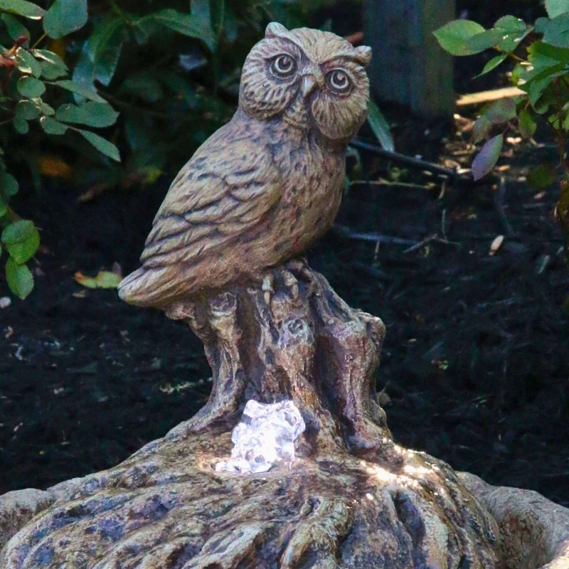 Owl Concrete Fountainette Parva w/Lights - Massarellis #3948