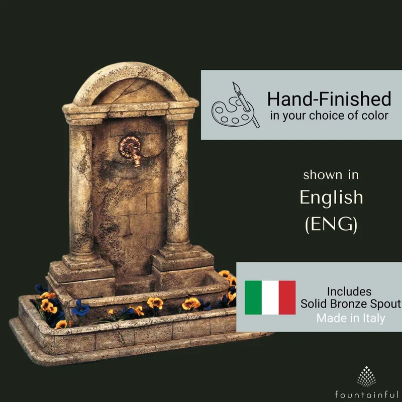 Foro Romano Concrete Wall Fountain w/Planter & Bronze Spout - Giannini #187