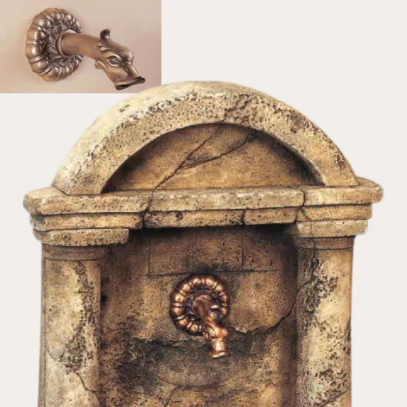 Foro Romano Concrete Wall Fountain w/Planter & Bronze Spout - Giannini #187