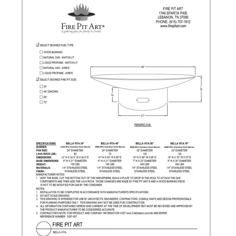 Bella Vita Series Wood Burning Fire Pit in Steel - Fire Pit Art