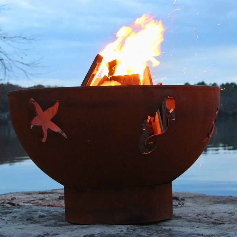 Sea Creatures Wood Burning Fire Pit in Steel - Fire Pit Art