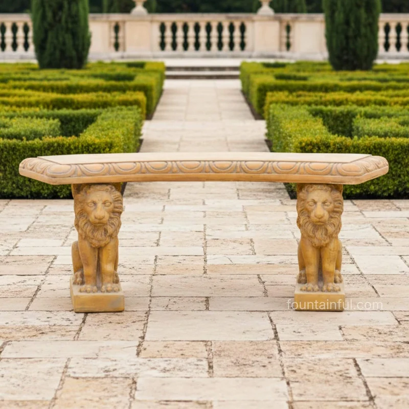 Venice Curved Concrete Garden Bench with Lion Legs - Giannini #516