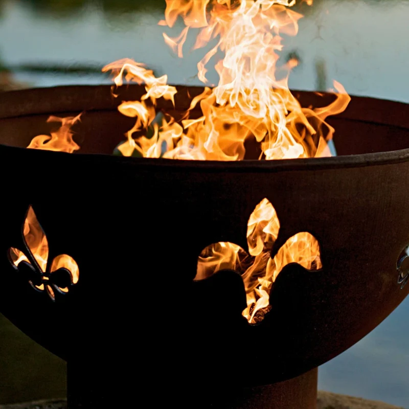 Fleur de Lis Wood Burning Fire Pit in Steel - Fire Pit Art