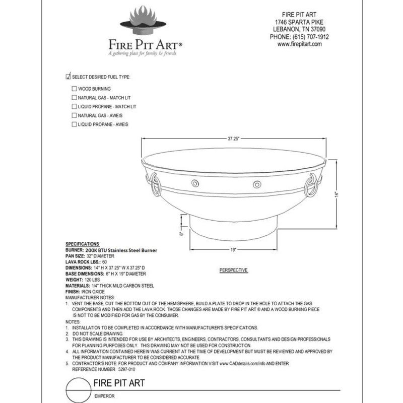 Emperor Wood Burning Fire Pit in Steel - Fire Pit Art