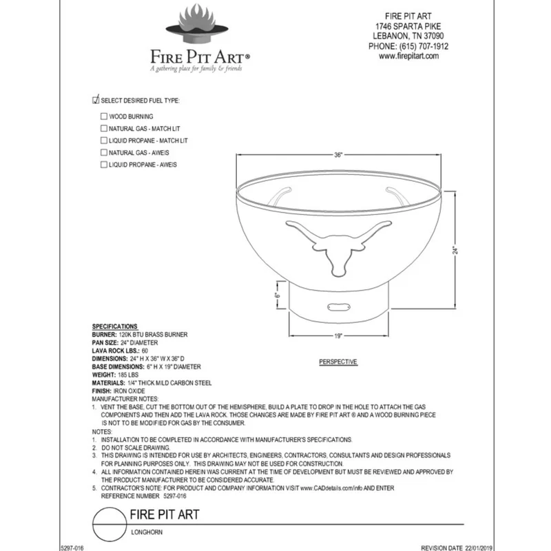 Longhorn Wood Burning Fire Pit in Steel - Fire Pit Art