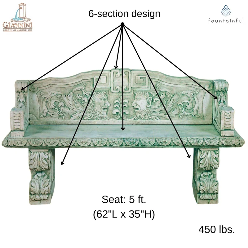 Green Man Concrete Garden Bench - Giannini #522