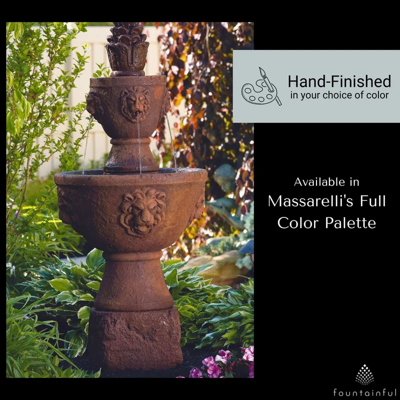 Gabriel 2-Tier Lion Head Concrete Fountain - Massarellis #3613