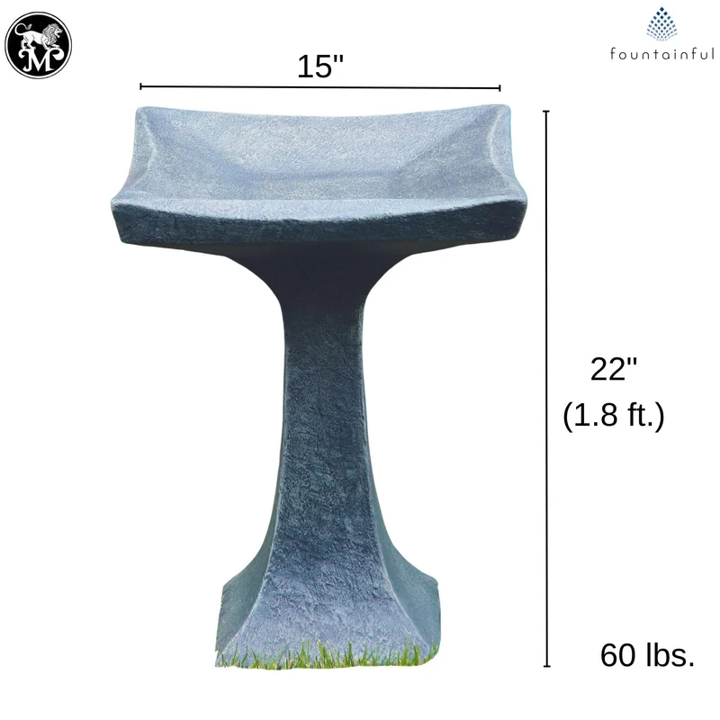 Scooped One-Piece Concrete Bird Bath - Massarellis #9767