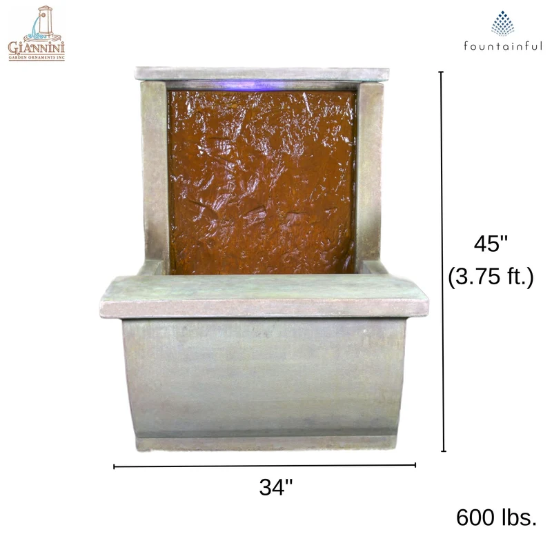 Slate Water Wall & Bench Concrete Fountain - Giannini #1726