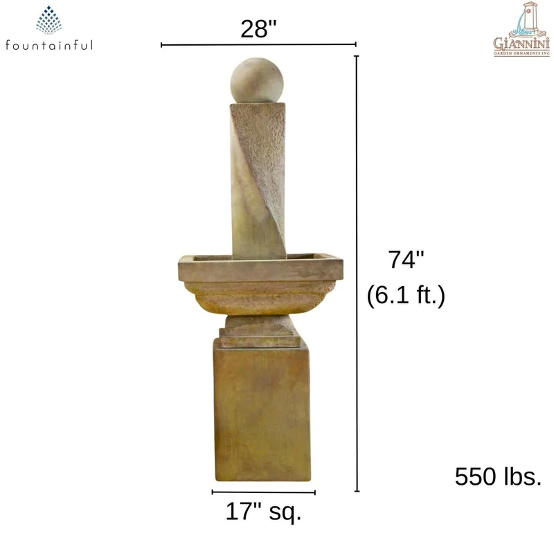 Modern Twist Concrete Fountain & Ball TALL - Giannini #1412