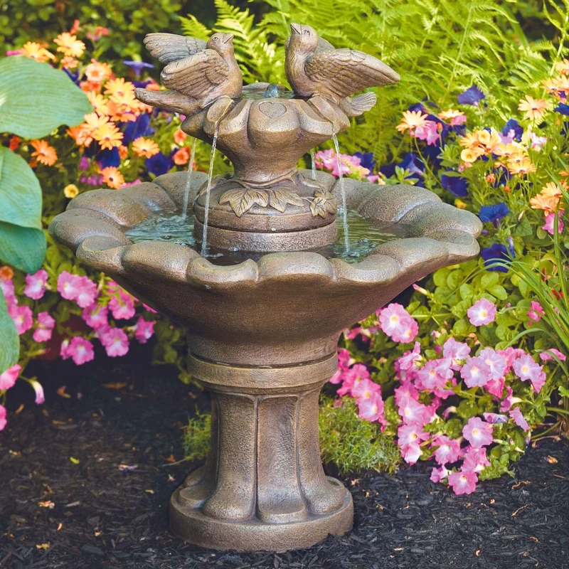 Doves of Love on Flower Shell Concrete Fountain - Massarellis #3545