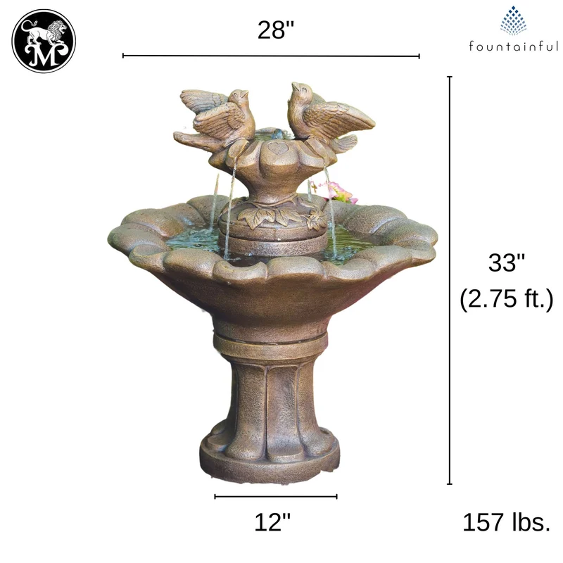 Doves of Love on Flower Shell Concrete Fountain - Massarellis #3545