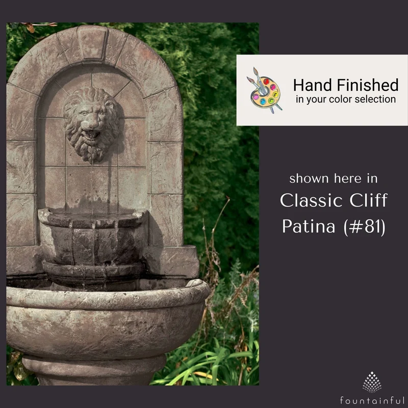 Lion Finial Concrete Garden Wall Fountain - Massarellis #3567