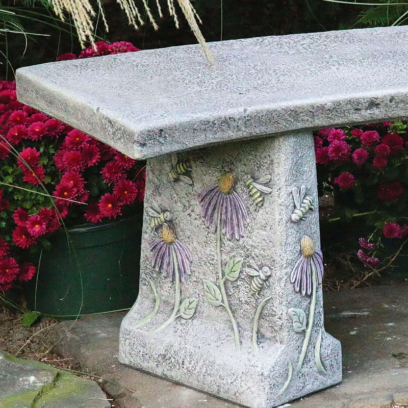 Honeybee & Flowers Concrete Garden Bench - Massarellis #4172