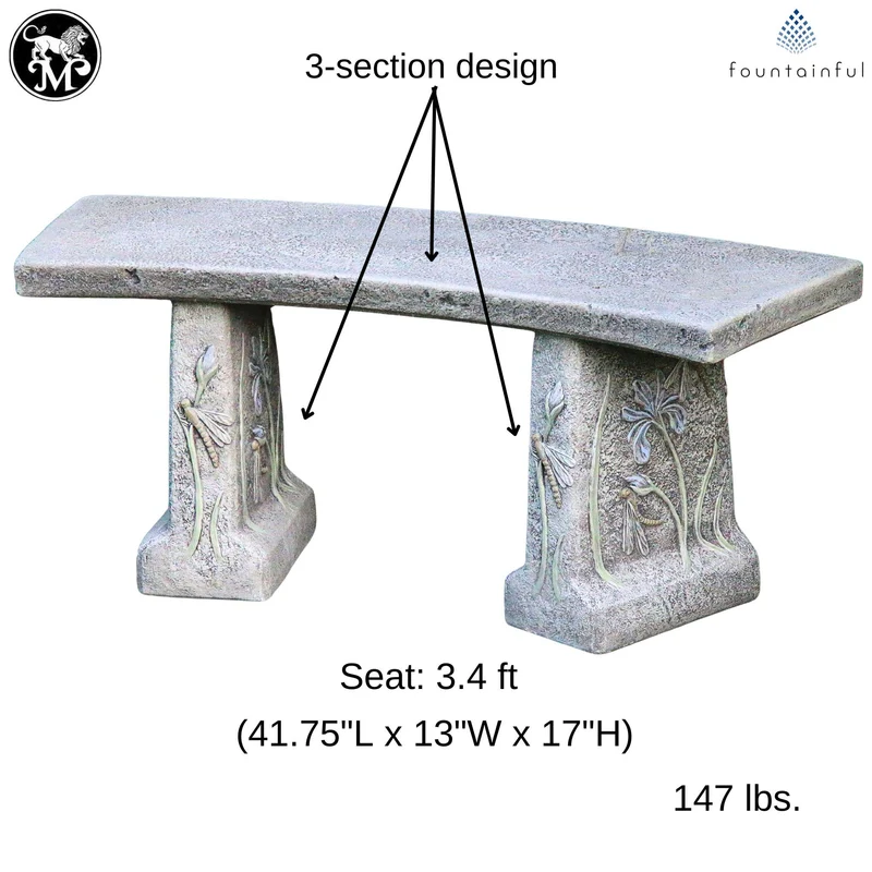 Dragonfly Concrete Garden Bench - Massarellis #4171