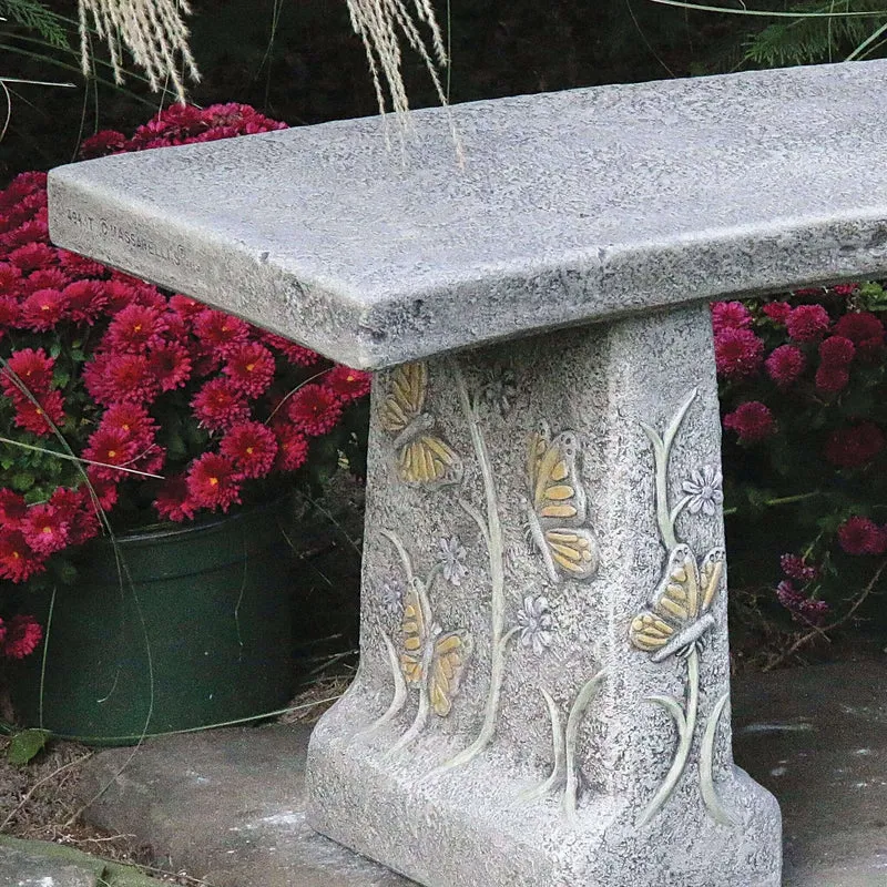 Butterfly & Flowers Concrete Garden Bench - Massarellis #4174