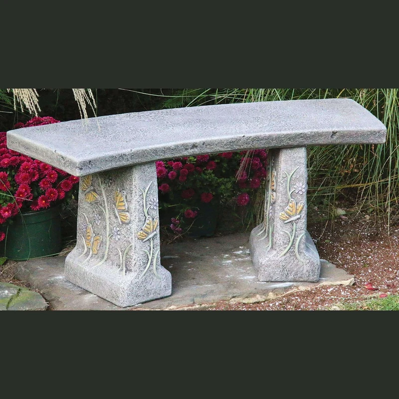 Butterfly & Flowers Concrete Garden Bench - Massarellis #4174