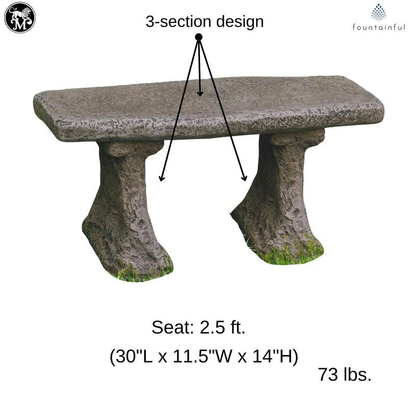 Petite Rustic Concrete Garden Bench - Massarellis #4864