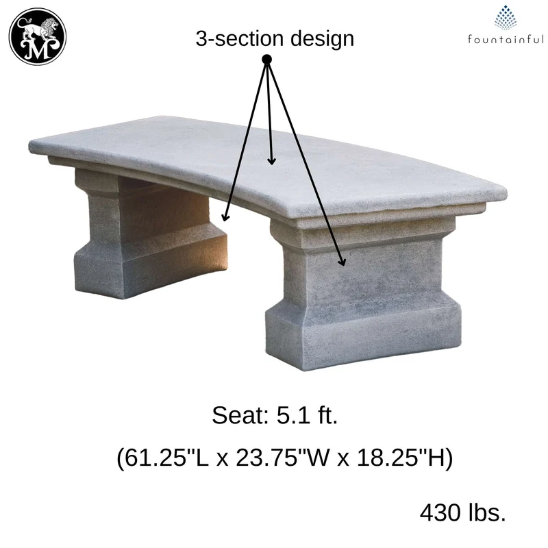 Classic Curved Concrete Garden Bench - Massarellis #4945