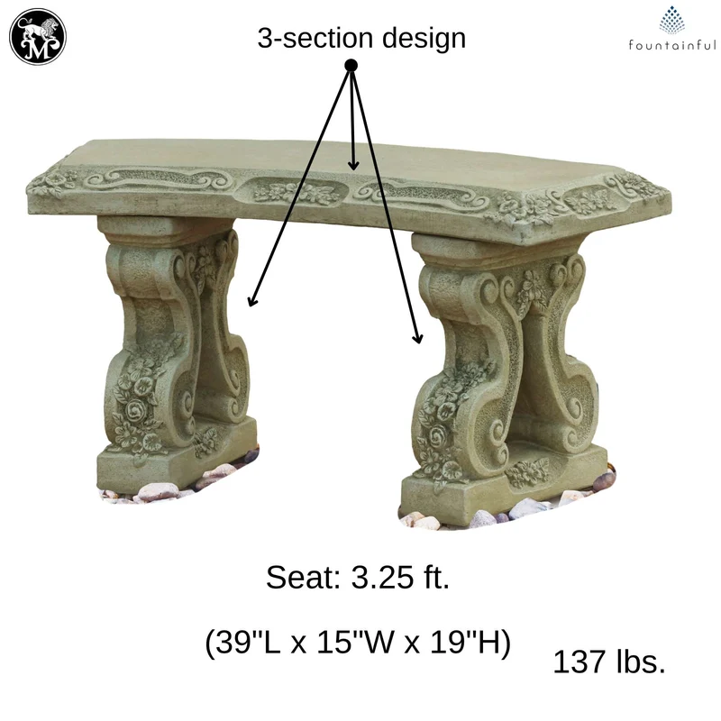 Floral Concrete Garden Bench - Massarellis #4242