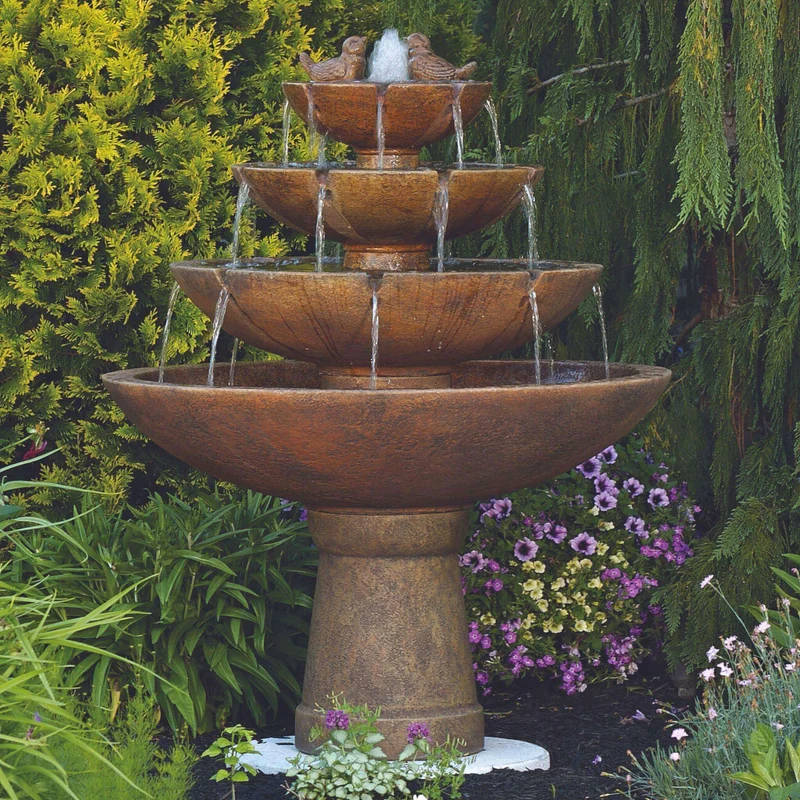 Tranquility Birds 4-Tier Concrete Fountain - Massarellis #3698