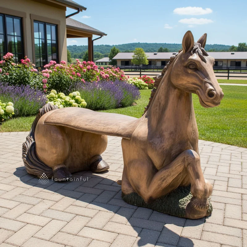 Horse Concrete Garden Bench - Phoenix Design Cast