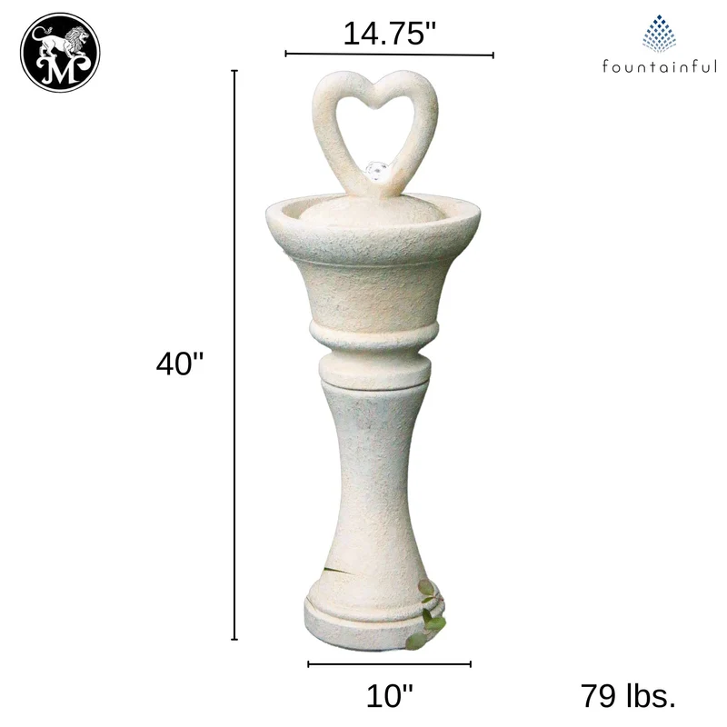 Heart Concrete Fountainette w/ Lights - Massarellis #3944