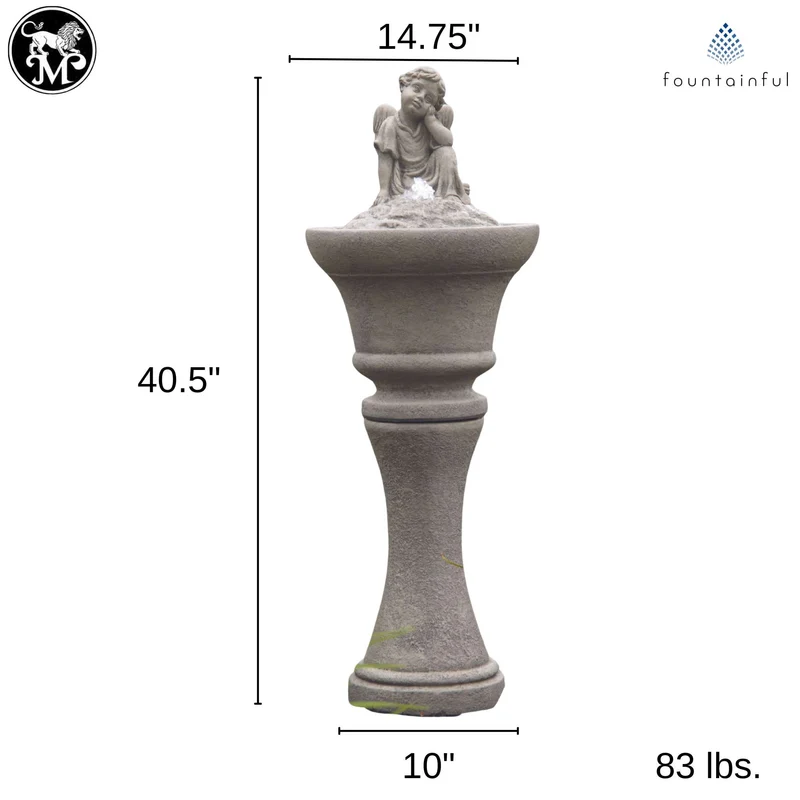 Sitting Angel Concrete Fountainette w/Lights - Massarellis #3907