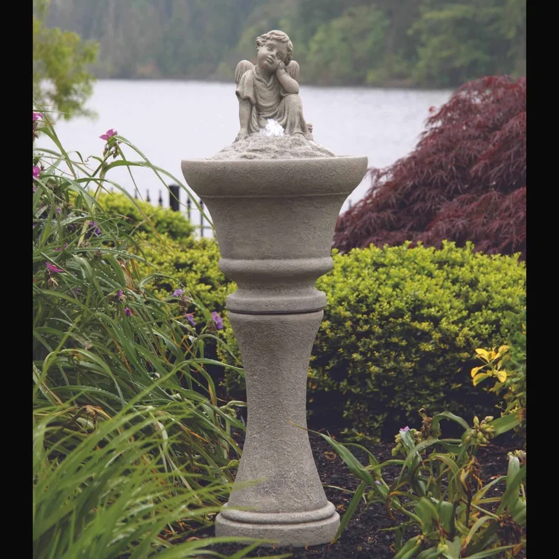 Sitting Angel Concrete Fountainette w/Lights - Massarellis #3907