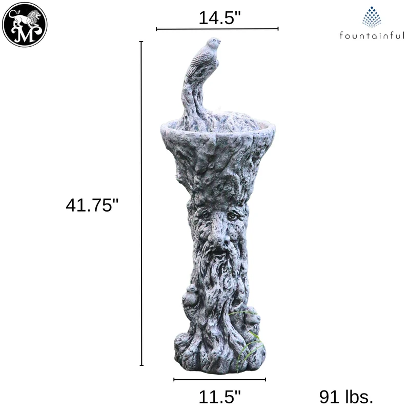Wise Old Tree Concrete Fountainette w/ Tree Man Pedestal & Lights - Massarellis #3914