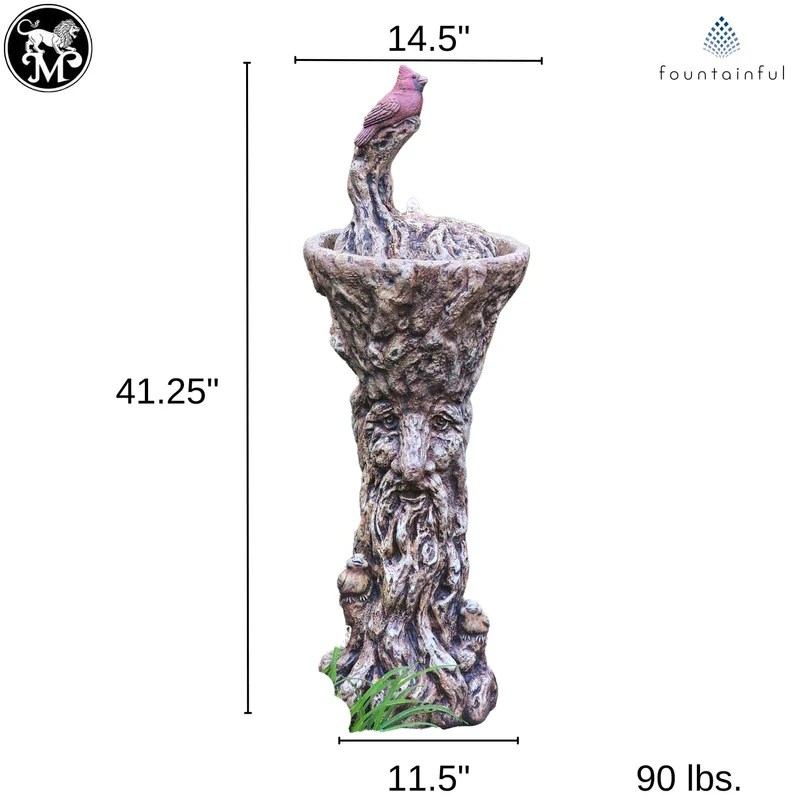 Cardinal Concrete Fountainette w/ Tree Man Pedestal & Lights - Massarellis #3943