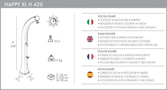 Doccia giardino solare Arkema bianca con lavapiedi 35 lt