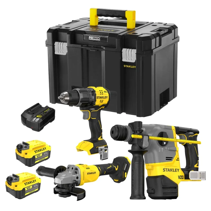 STANLEY SFMCK312M2T-QW Kit V20 Trapano, Martello tassellatore, Mini-Smerigliatrice