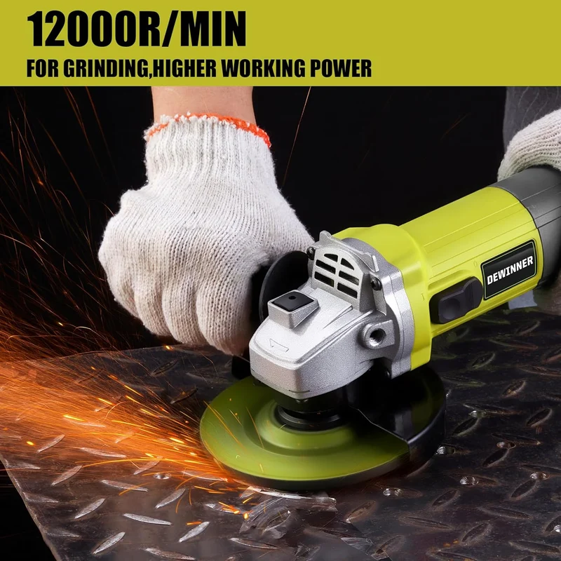 DEWINNER Angle Grinder 850W, 220-240V, 6 Discs Angle Grinder, 115 mm, Protective Cover, with Additional Handle Grinding Cutting Tool