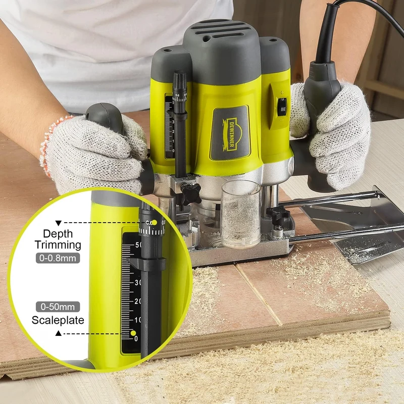 Electric Flush Router 1200 W, DEWINNER Wood Router 16000-30000 RPM Profession Fresateur Laminator with Set of 12 Cutters, 6 Speed, Milling Depth Adjustment