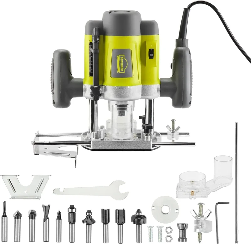 Electric Flush Router 1200 W, DEWINNER Wood Router 16000-30000 RPM Profession Fresateur Laminator with Set of 12 Cutters, 6 Speed, Milling Depth Adjustment